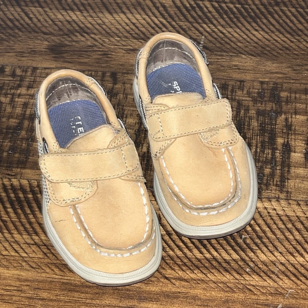 Sperry Top Sider Toddler Boys Boat Shoes Sz 6 Tan Leather Loafers 6.5"